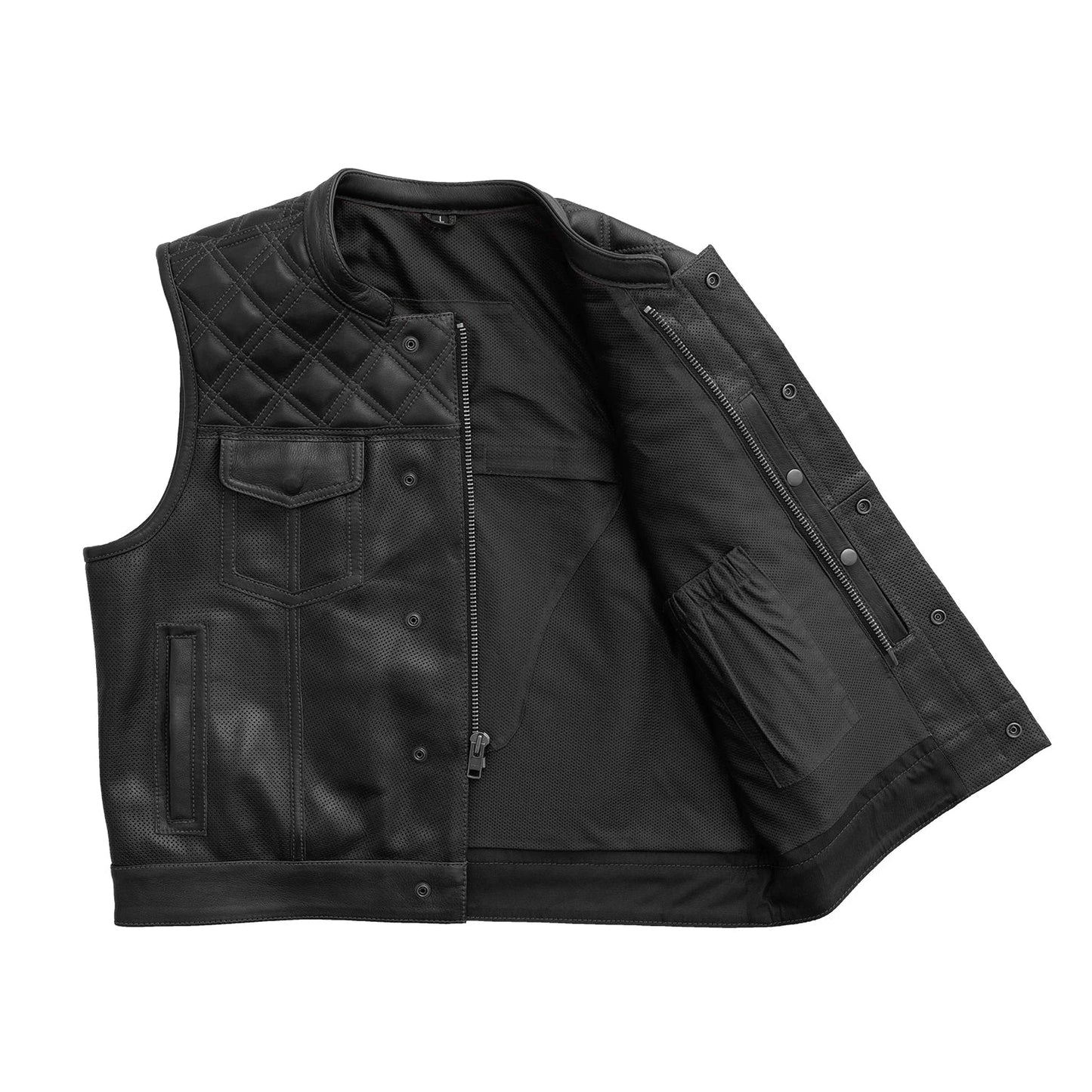 Tressivo-Upside Perforated Men's Club Style Leather Vest - Tressivo