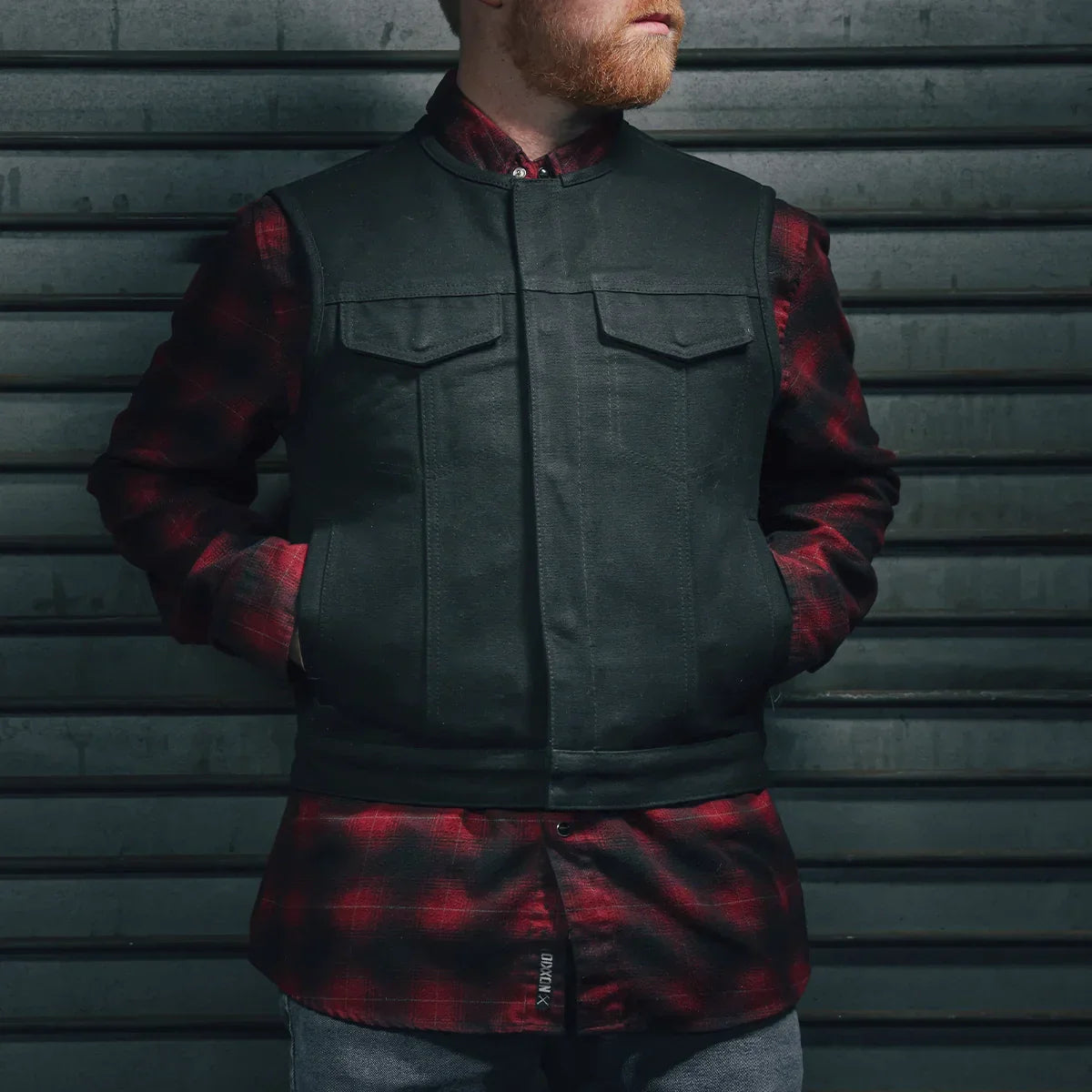 Tressivo-Lowside Black Men's Motorcycle Canvas Vest - Tressivo