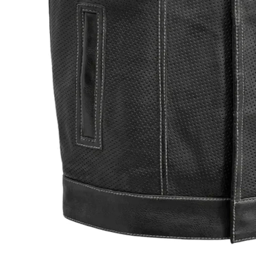 Tressivo-Downside Perforated Men's Motorcycle Leather Vest - Tressivo