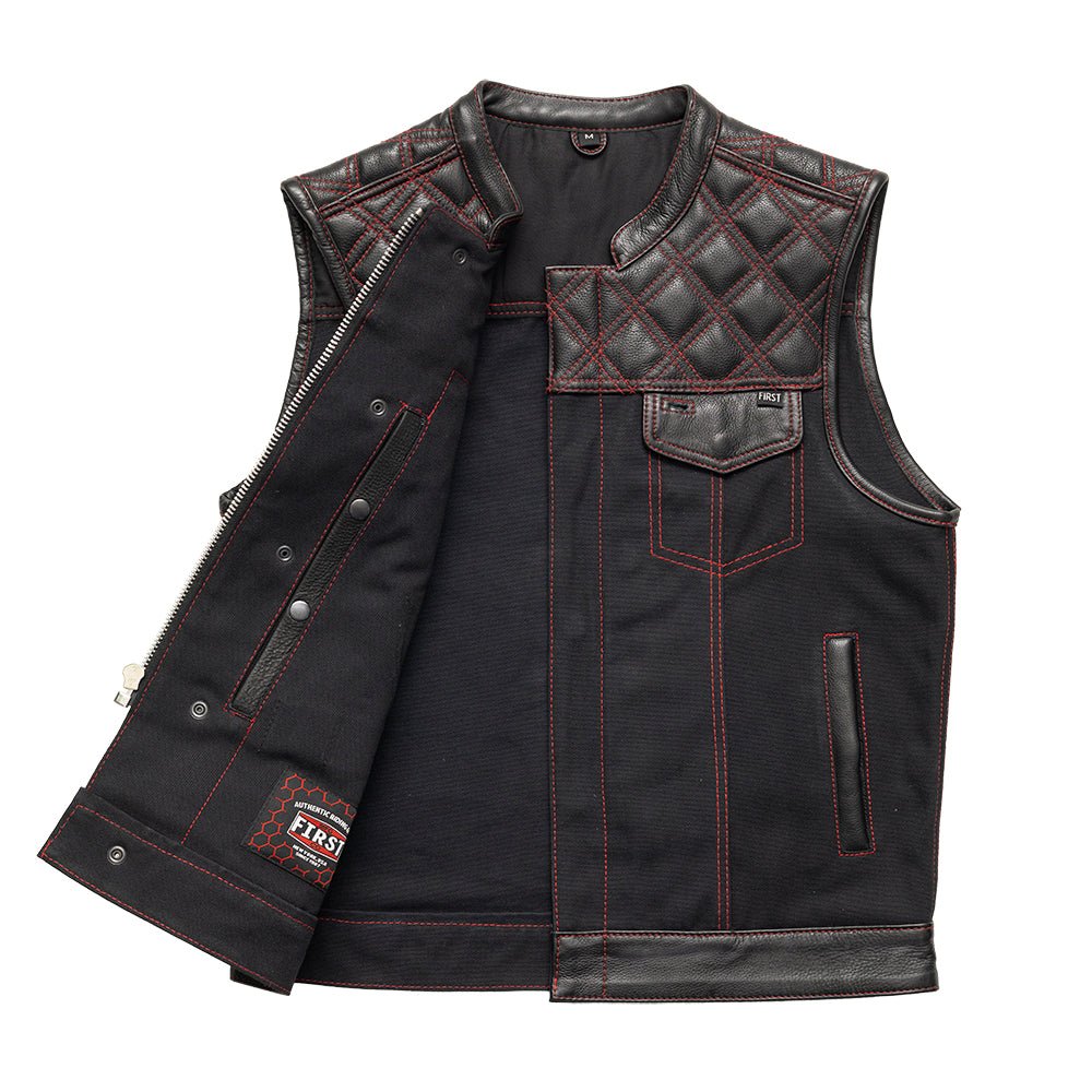 Tressivo-Hunt Club Motorcycle Leather Canvas Vest Black/Red - Tressivo