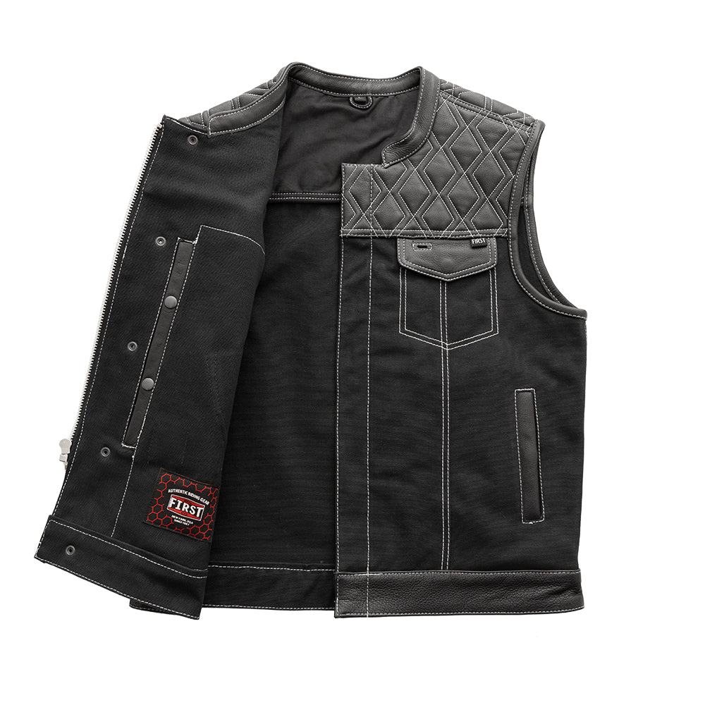 Tressivo-Hunt Club Motorcycle Leather Canvas Vest White Stitch - Tressivo