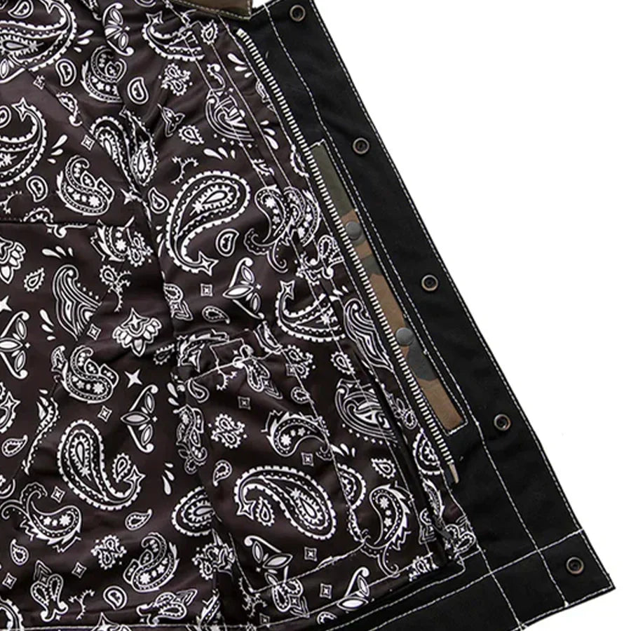 Tressivo-Infantry Motorcycle Leather Canvas Vest - Tressivo