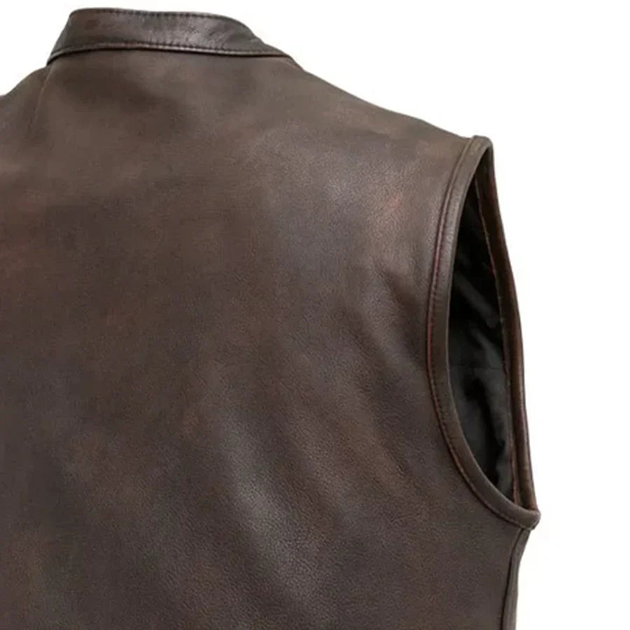 Tressivo-Top Rocker Men's Motorcycle Leather Vest - Tressivo