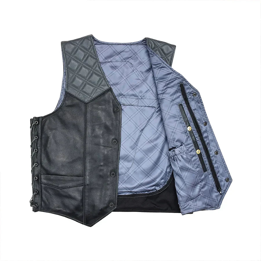Tressivo-Hammer down Men's Western Style Leather Biker Vest - Tressivo