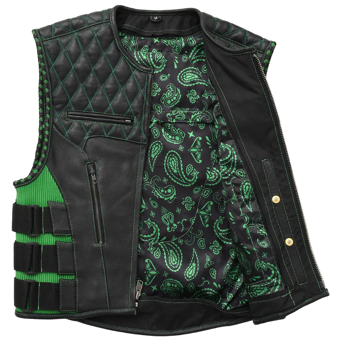 Tressivo-Tactical Emerald Men’s Motorcycle Leather Vest - Tressivo