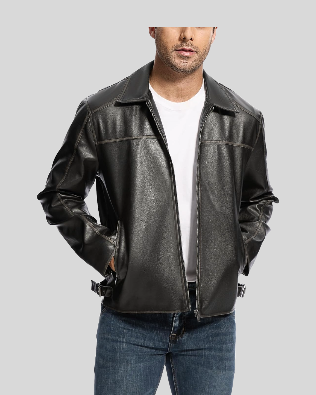 Leather Jacket and Faux Lightweight Bomber Jackets Mens - By Tressivo