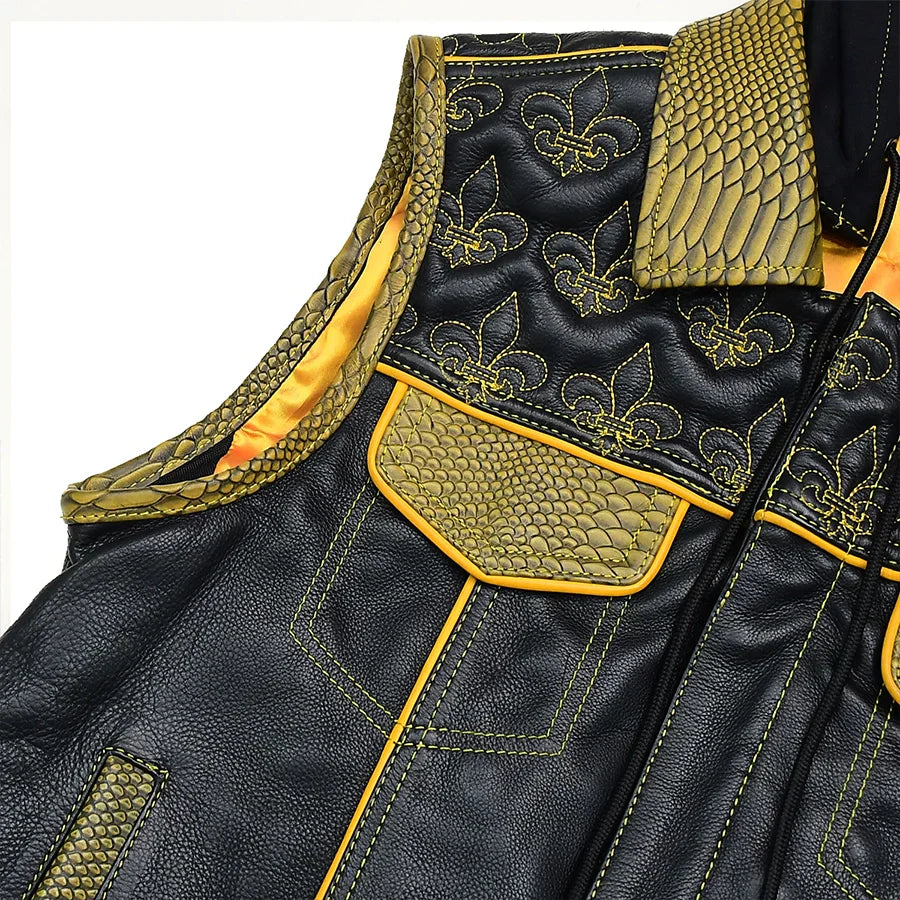 Tressivo-Dynasty Men's Club Style Leather Biker Vest - Tressivo