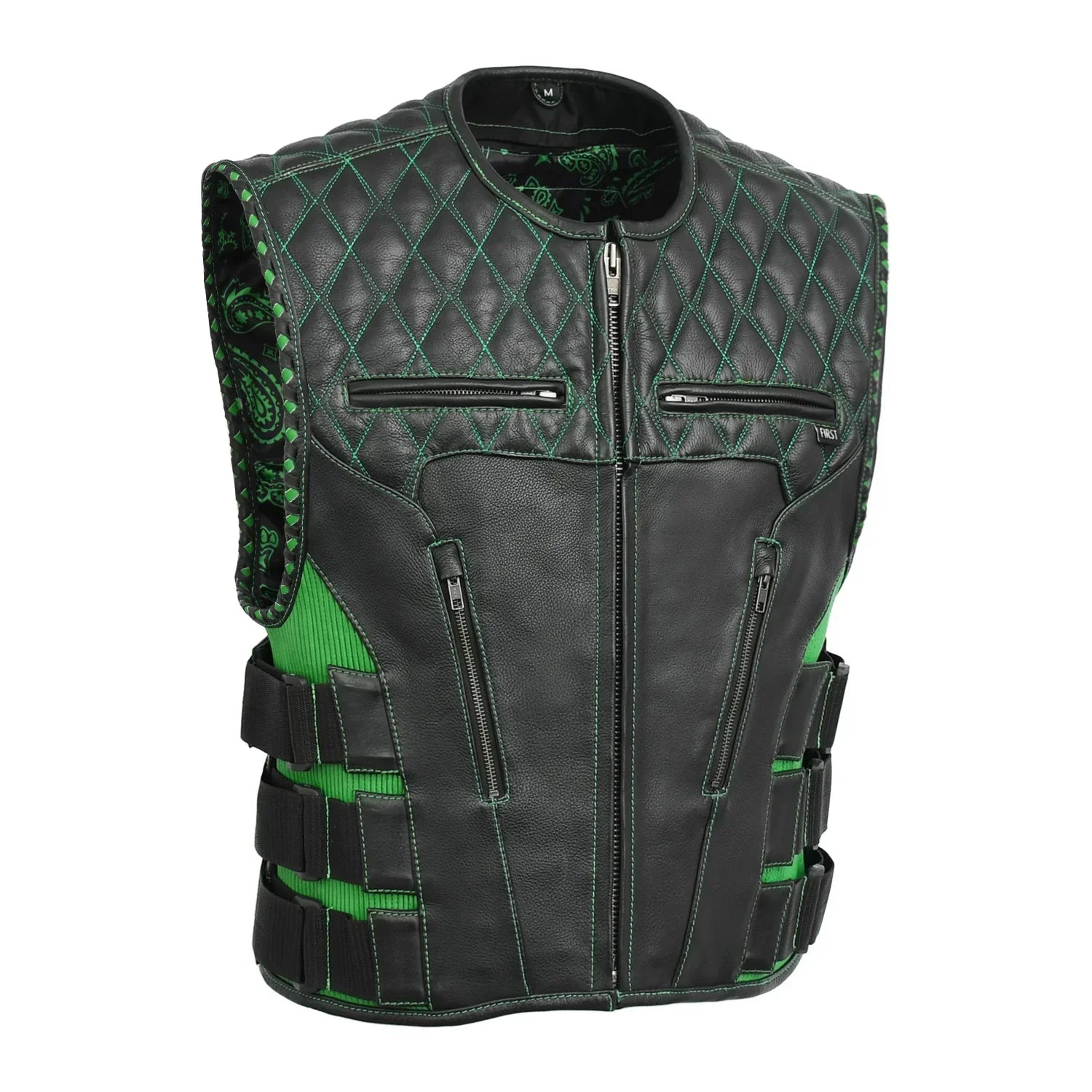 Tressivo-Tactical Emerald Men’s Motorcycle Leather Vest - Tressivo
