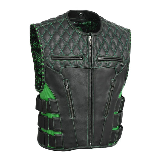 Tressivo-Tactical Emerald Men’s Motorcycle Leather Vest - Tressivo