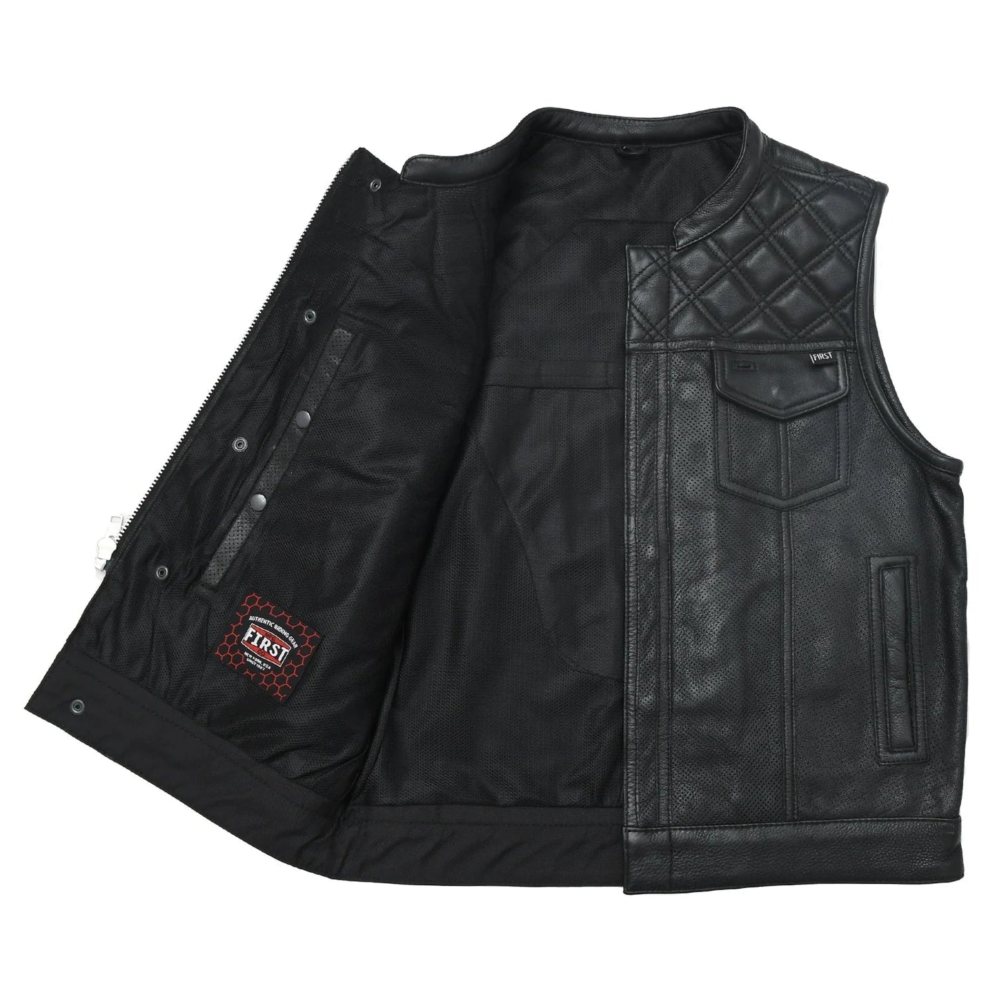 Tressivo-Downside Perforated Men's Motorcycle Leather Vest - Tressivo