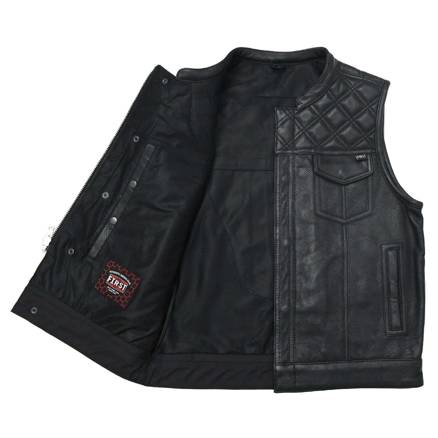 Tressivo-Downside Perforated Men's Motorcycle Leather Vest - Tressivo