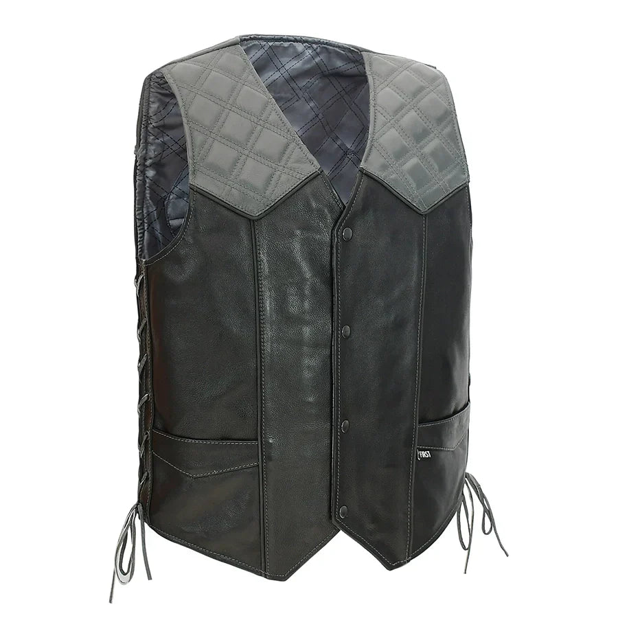 Tressivo-Hammer down Men's Western Style Leather Biker Vest - Tressivo