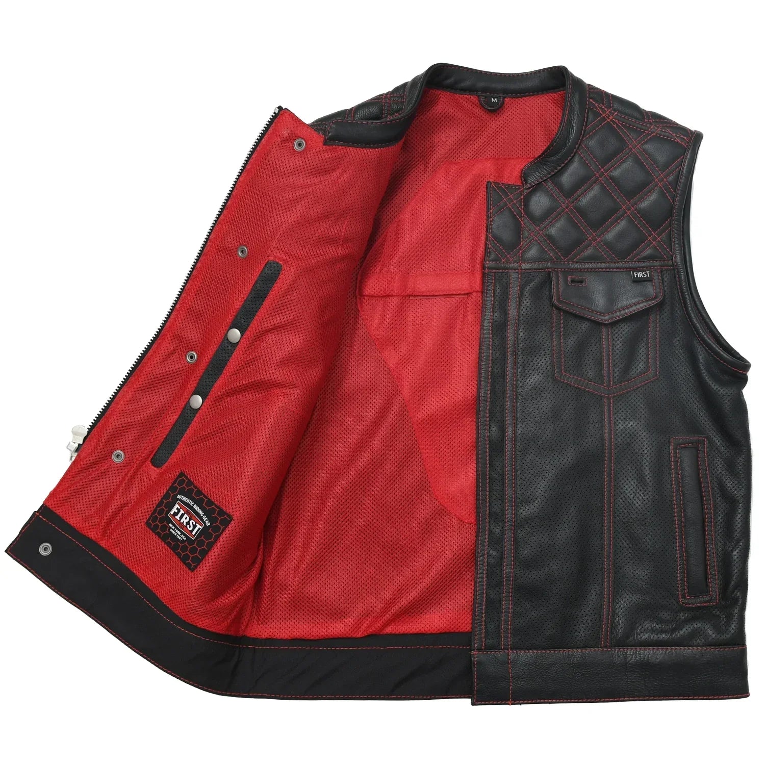 Tressivo-Downside Perforated Men's Motorcycle Leather Vest - Tressivo