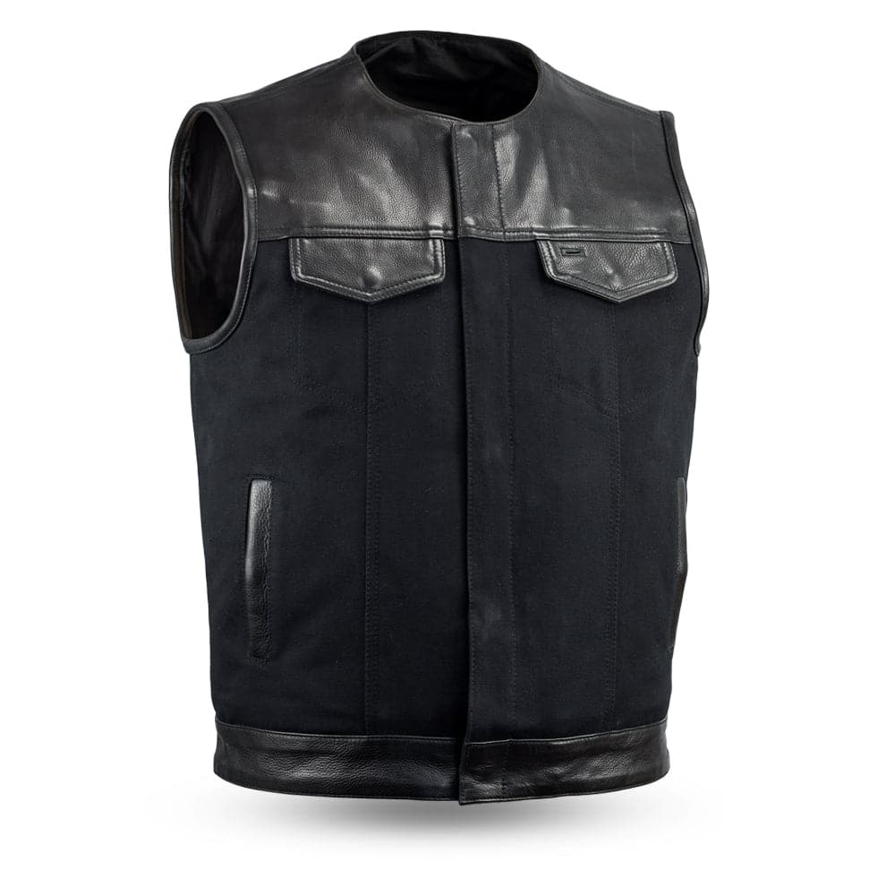 Tressivo-49/51 - No Collar Men's Leather/Canvas Motorcycle Vest - Tressivo
