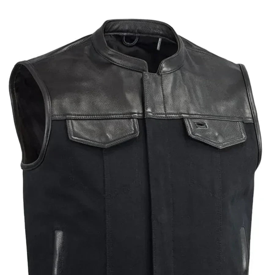 Tressivo-49/51 Vest Motorcycle Leather Canvas Vest - Tressivo