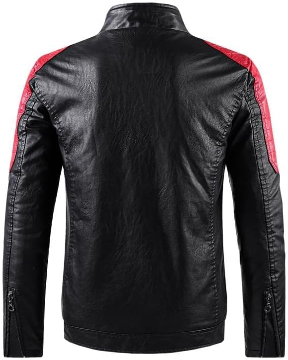 Men's Stand Collar Leather Jacket - By Tressivo
