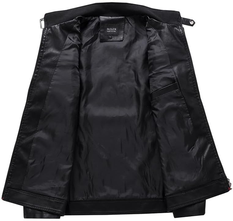 Men's Stand Collar Leather Jacket - By Tressivo