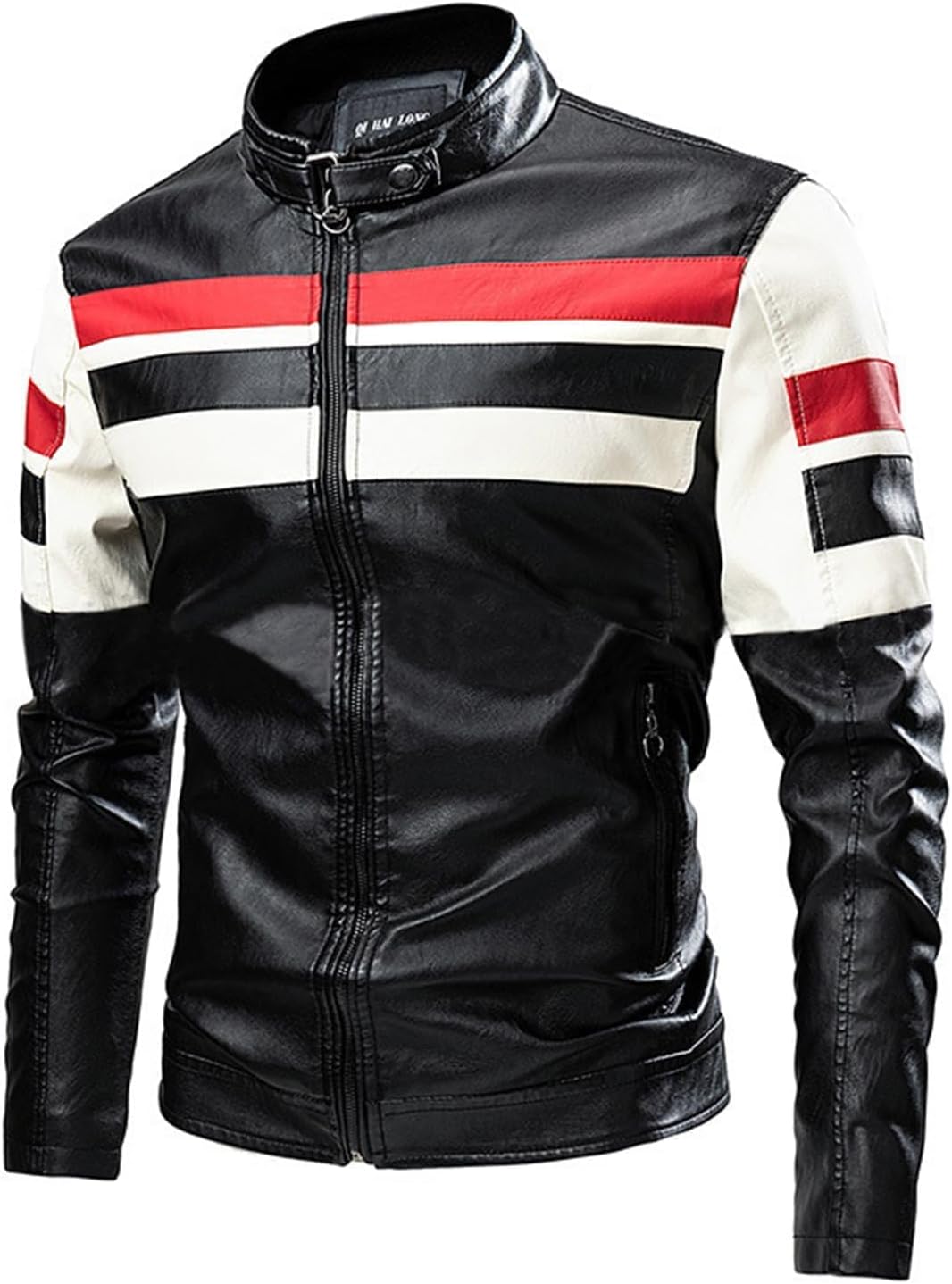 Men's Stand Collar Leather Jacket - By Tressivo
