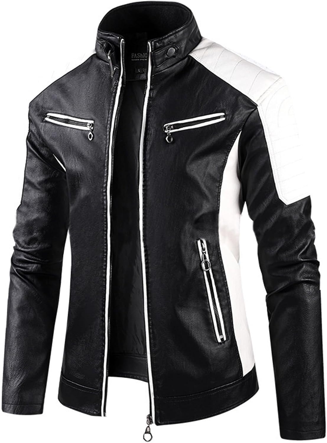 Men's Stand Collar Leather Jacket - By Tressivo