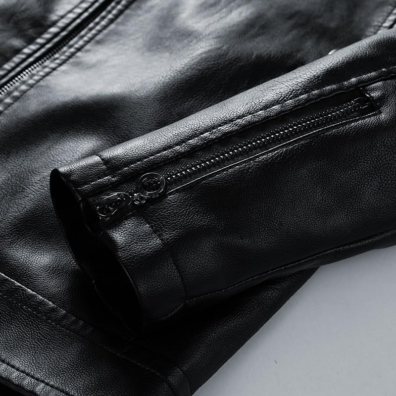 Men's Stand Collar Leather Jacket - By Tressivo