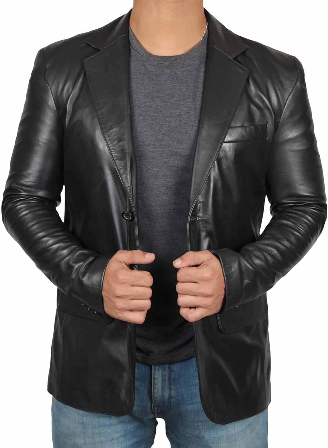 Leather Blazer for Men - Black & Brown Real Lambskin Casual Men's Leather Jacket Coats - By Tressivo