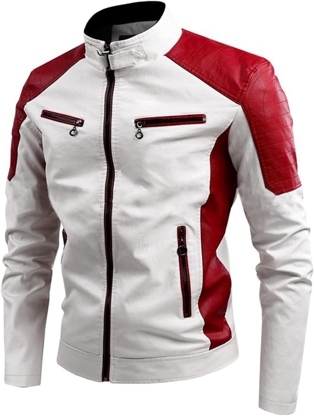 Men's Stand Collar Leather Jacket - By Tressivo