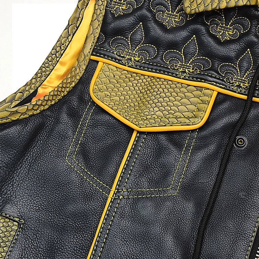 Tressivo-Dynasty Men's Club Style Leather Biker Vest - Tressivo