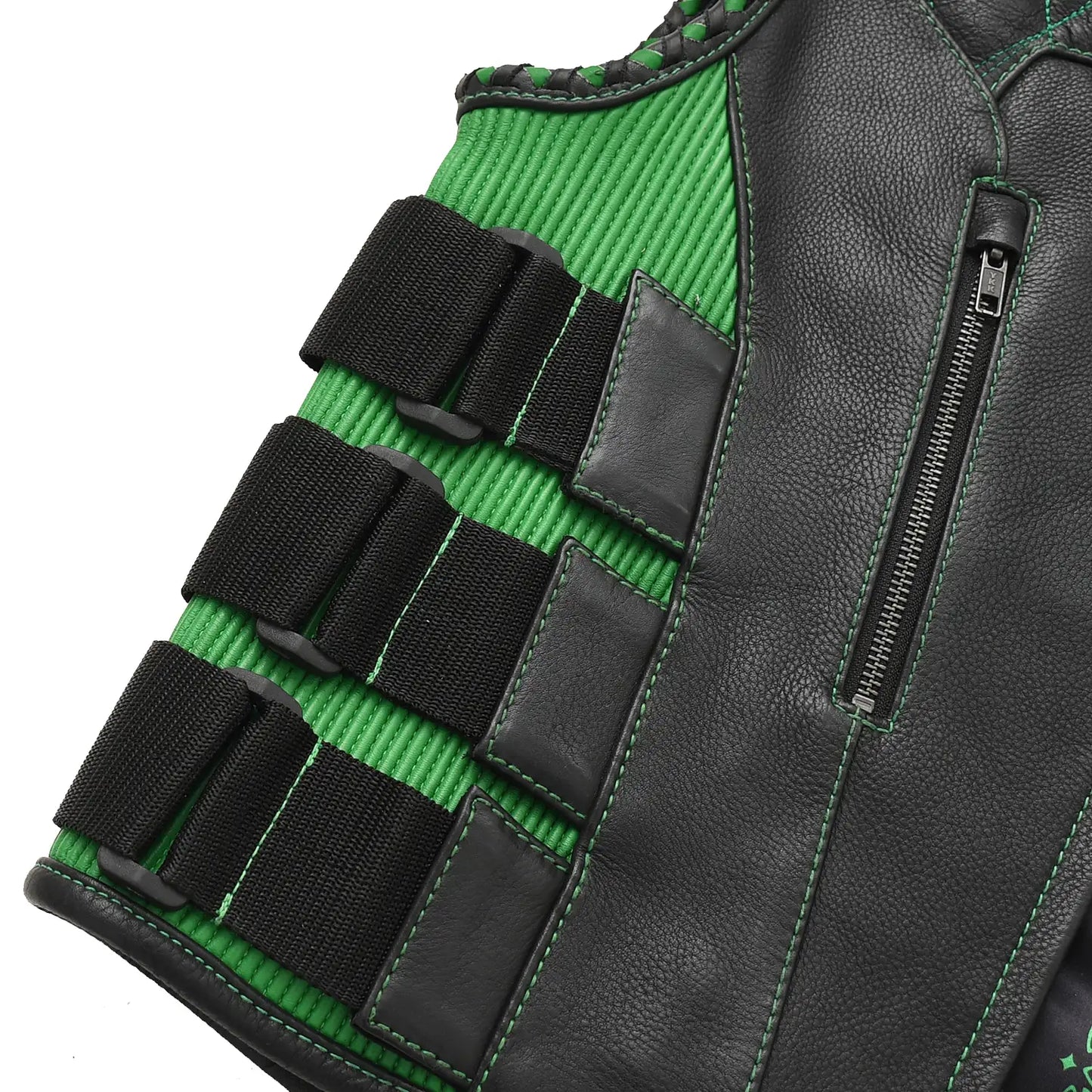 Tressivo-Tactical Emerald Men’s Motorcycle Leather Vest - Tressivo