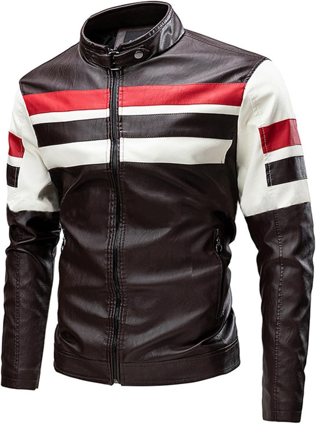 Men's Stand Collar Leather Jacket - By Tressivo