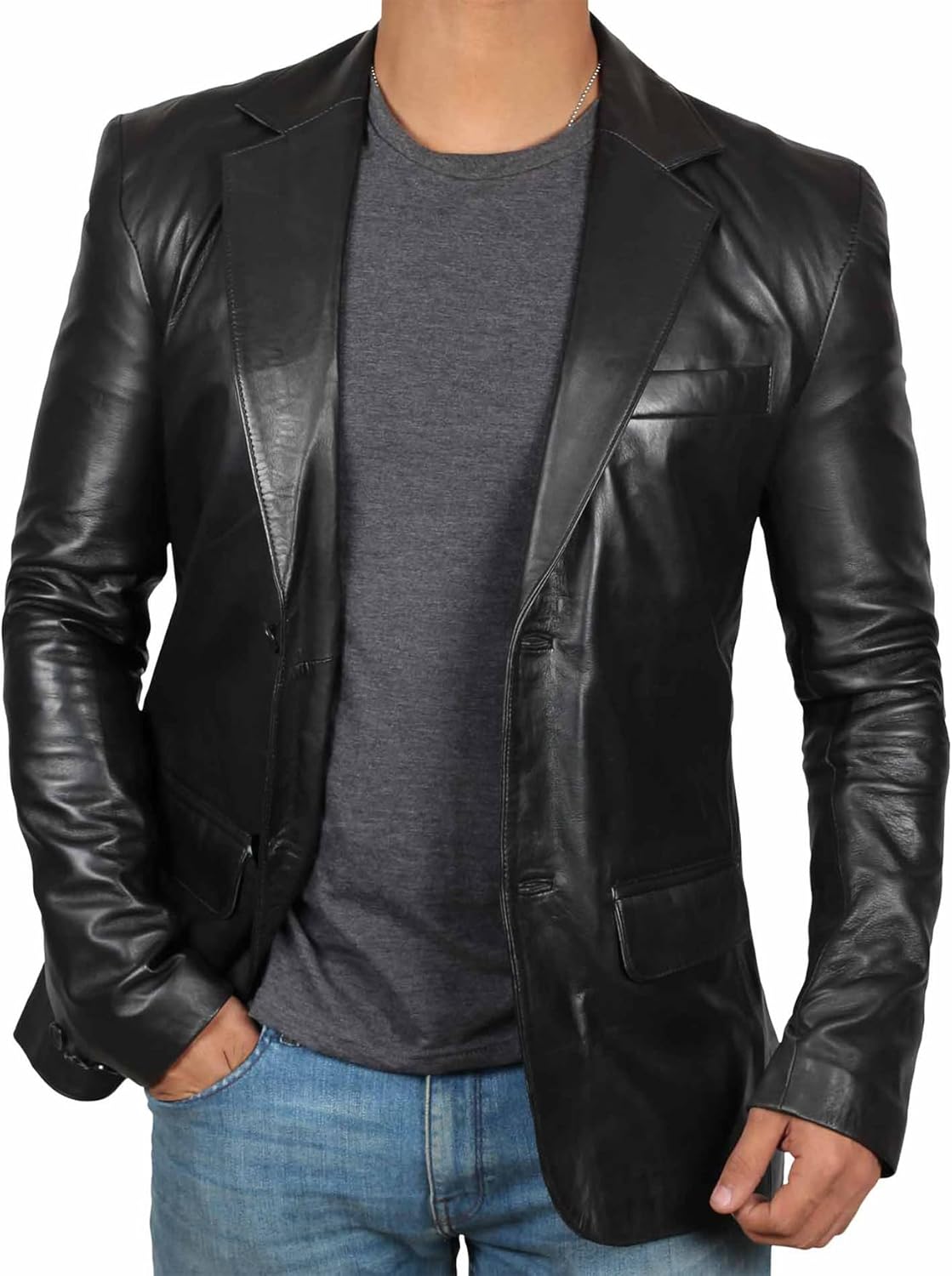 Leather Blazer for Men - Black & Brown Real Lambskin Casual Men's Leather Jacket Coats - By Tressivo