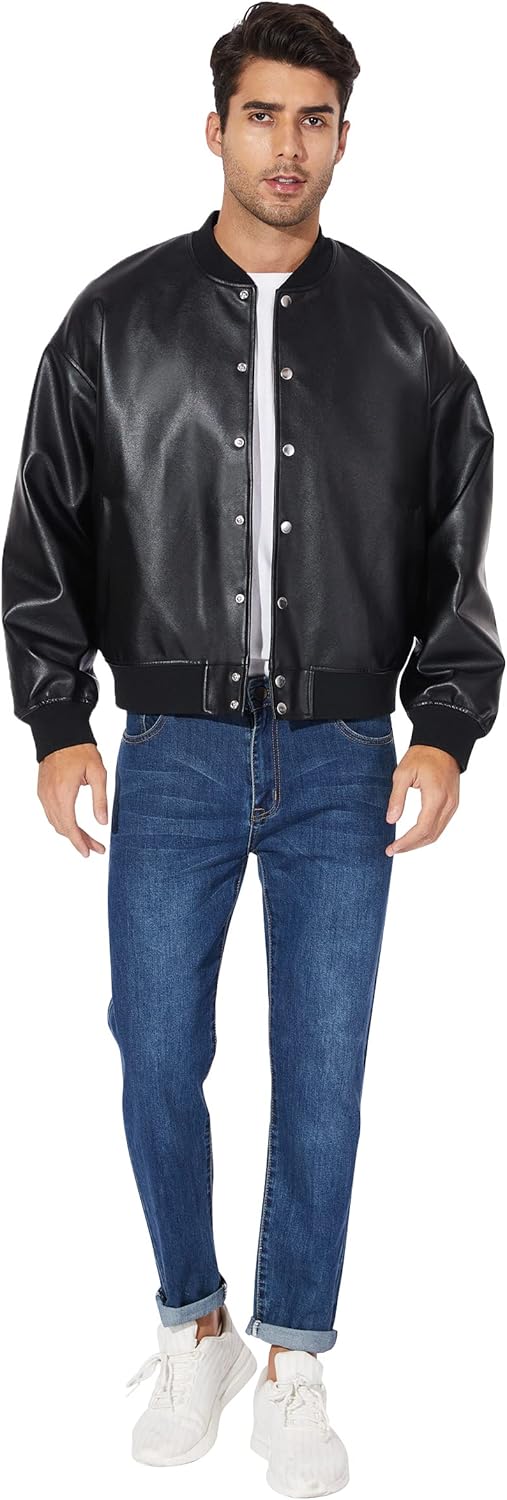 Leather Jacket for Men, Faux Bomber - By Tressivo