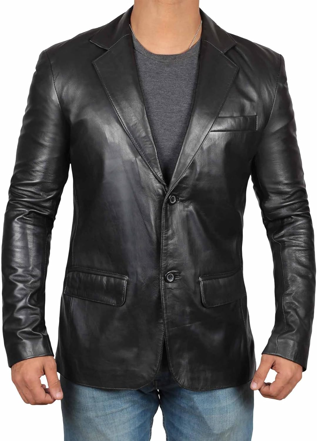 Leather Blazer for Men - Black & Brown Real Lambskin Casual Men's Leather Jacket Coats - By Tressivo