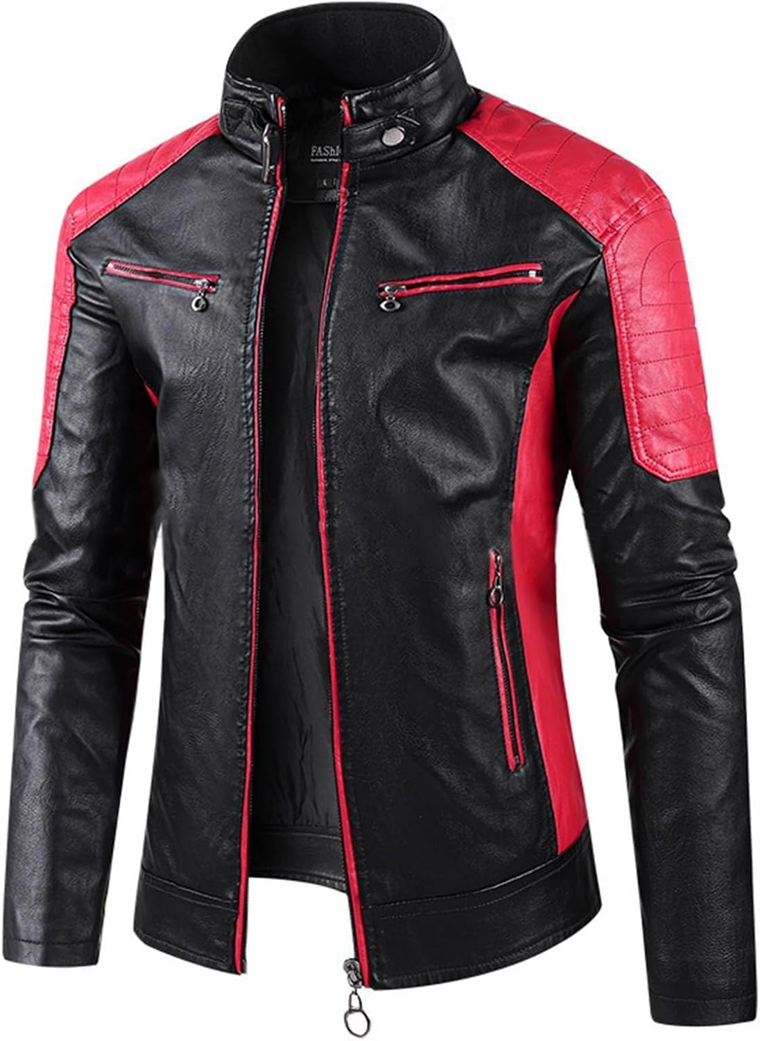Men's Stand Collar Leather Jacket - By Tressivo