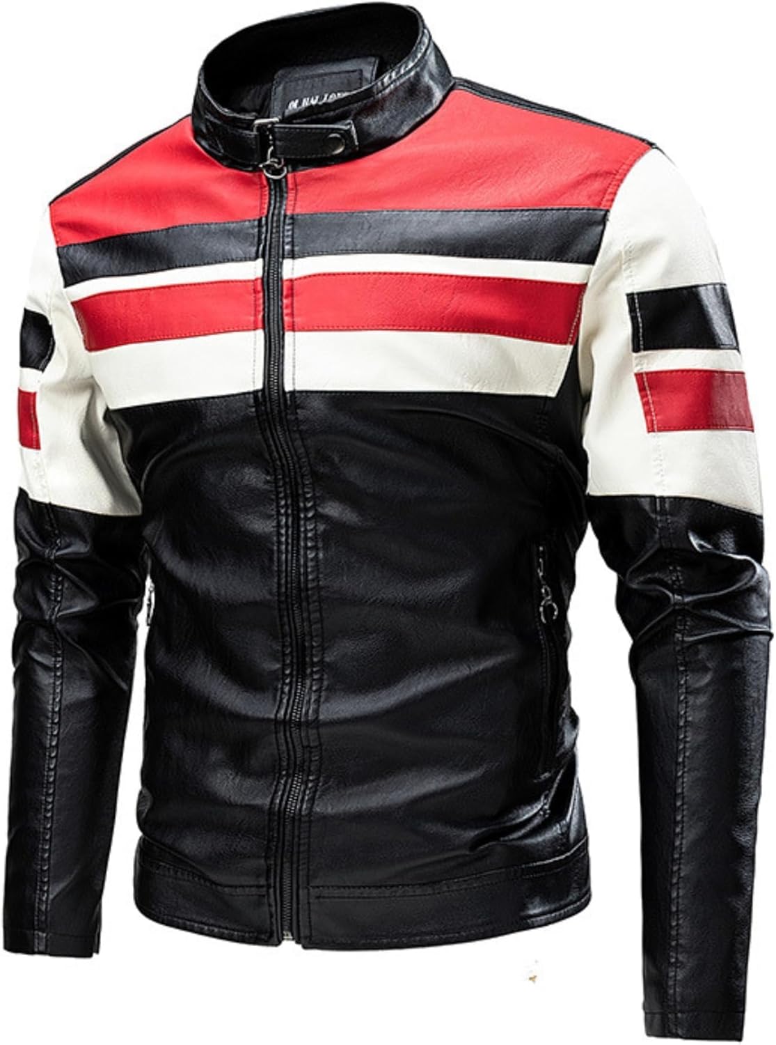Men's Stand Collar Leather Jacket - By Tressivo
