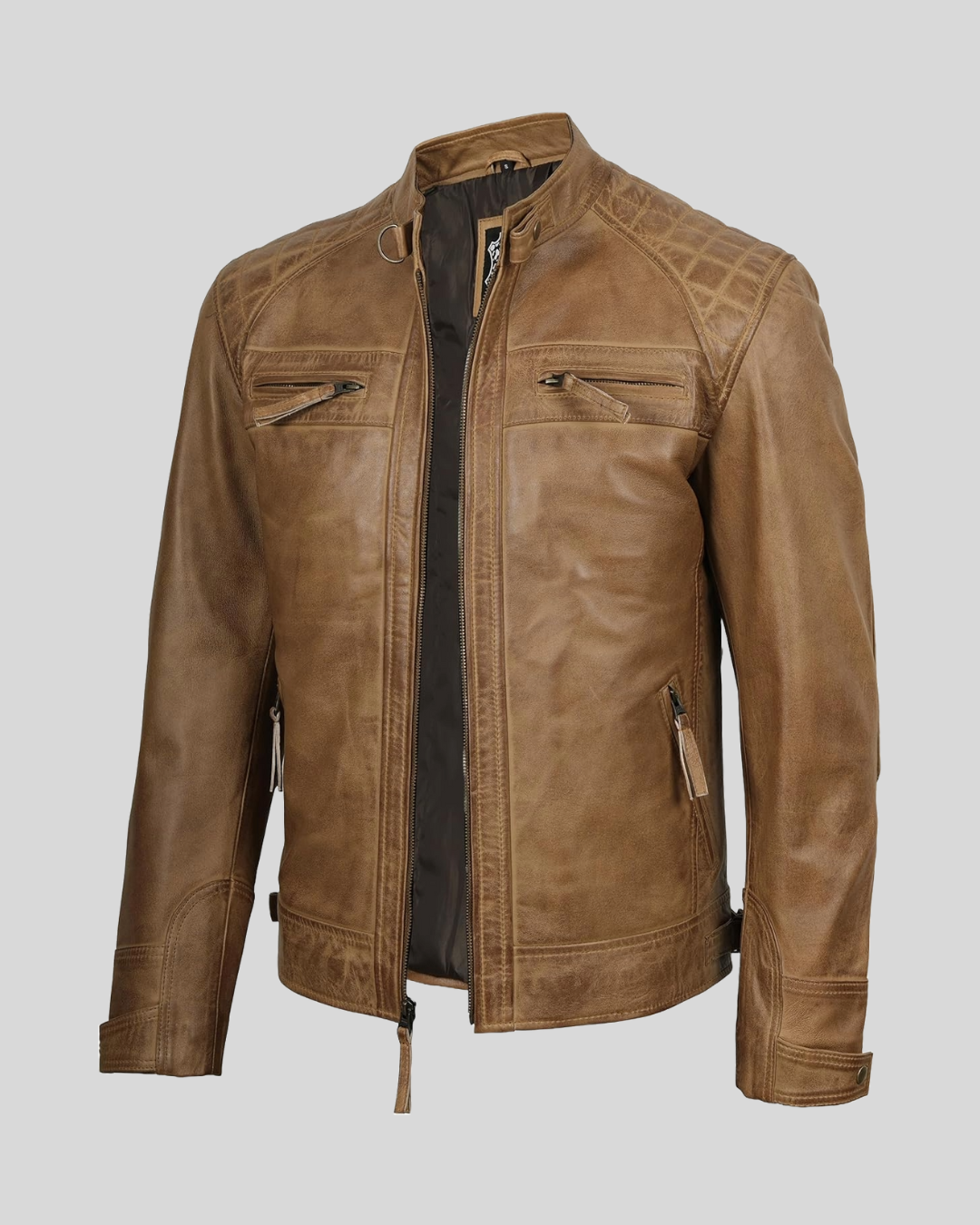 Decrum Leather Jacket Men - Cafe Racer Style - By Tressivo