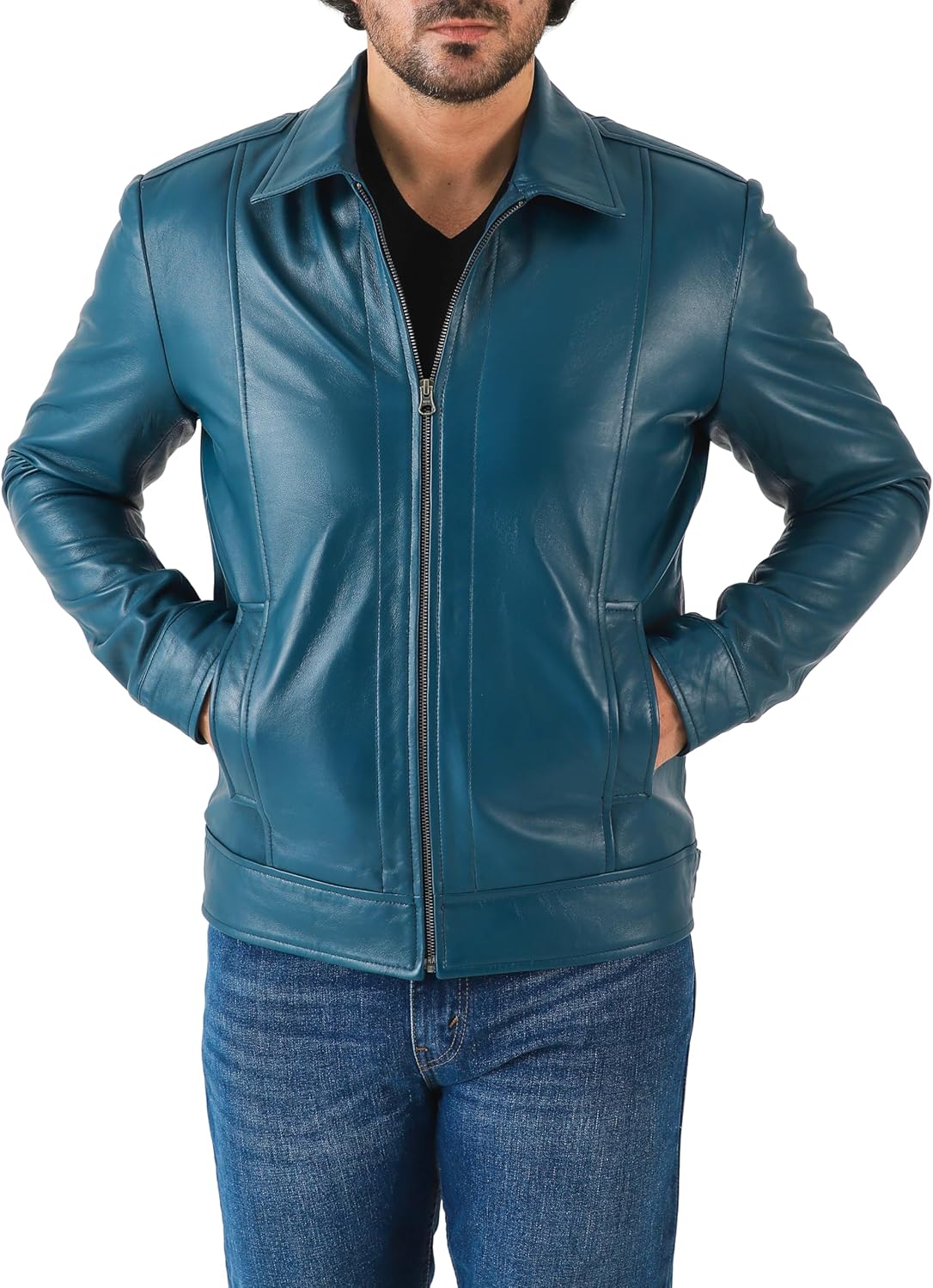 Classic Shirt Collar Leather Jacket Men - By Tressivo