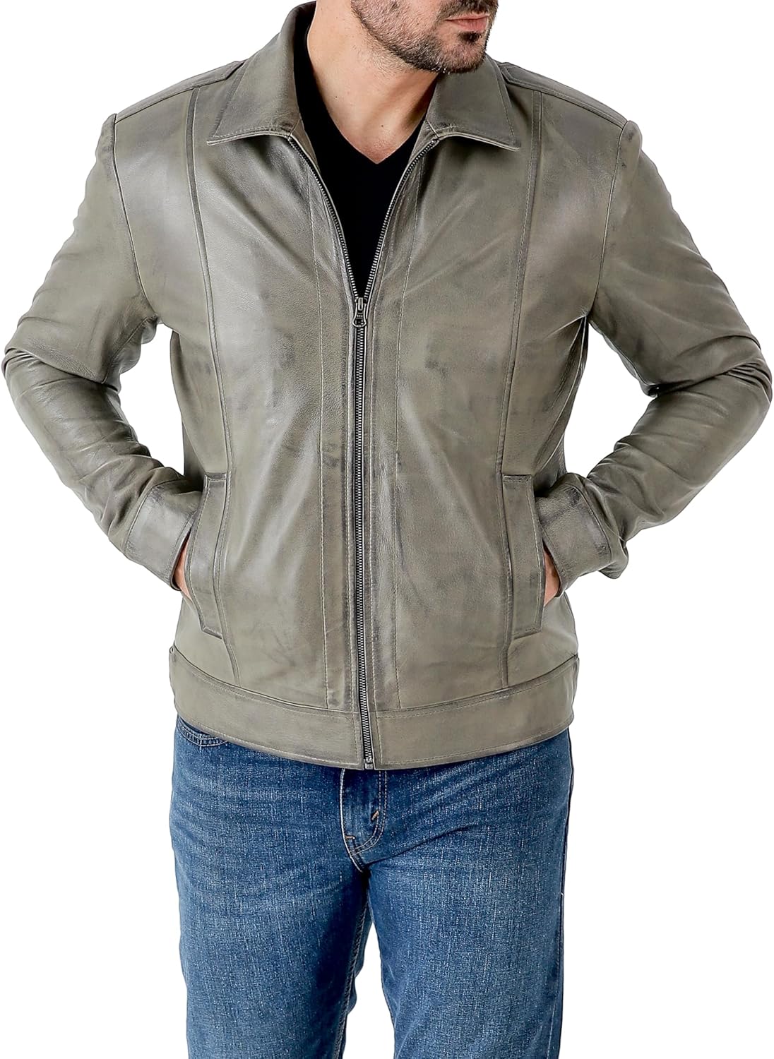 Classic Shirt Collar Leather Jacket Men - By Tressivo