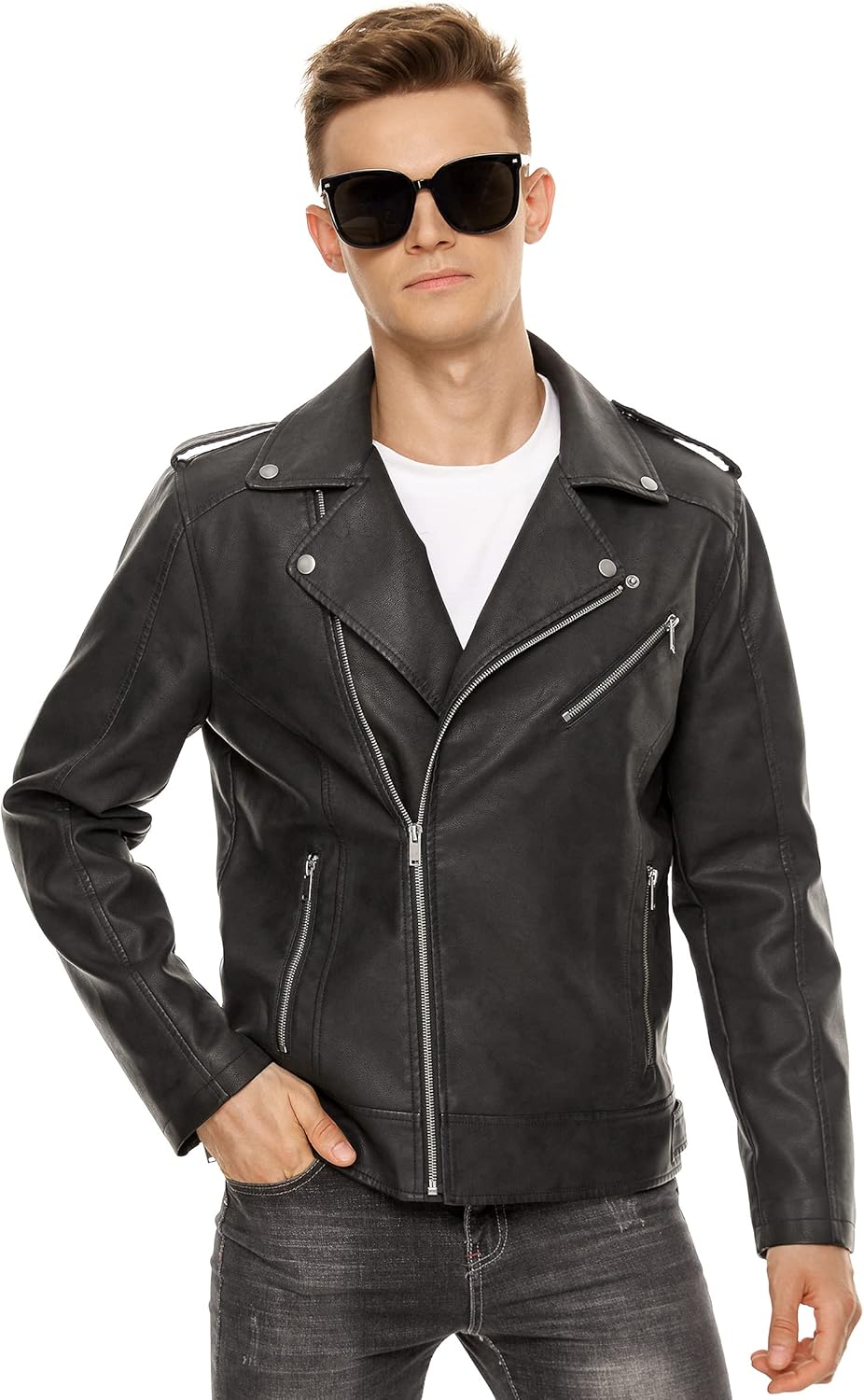 Leather Jacket for Men, Faux Bomber - By Tressivo