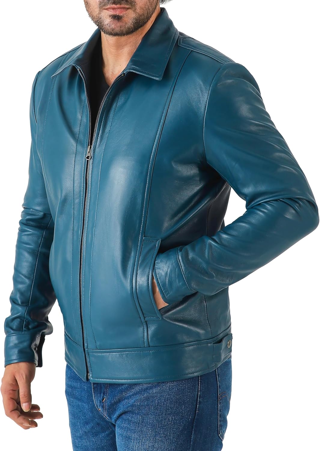 Classic Shirt Collar Leather Jacket Men - By Tressivo