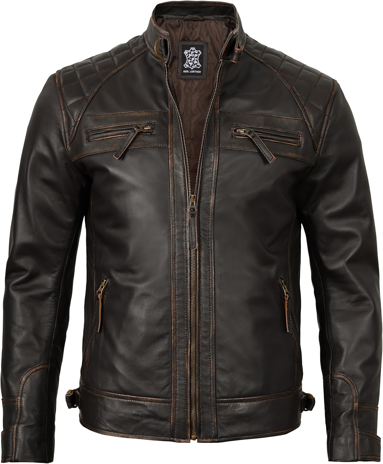 Decrum Leather Jacket Men - Cafe Racer Style - By Tressivo