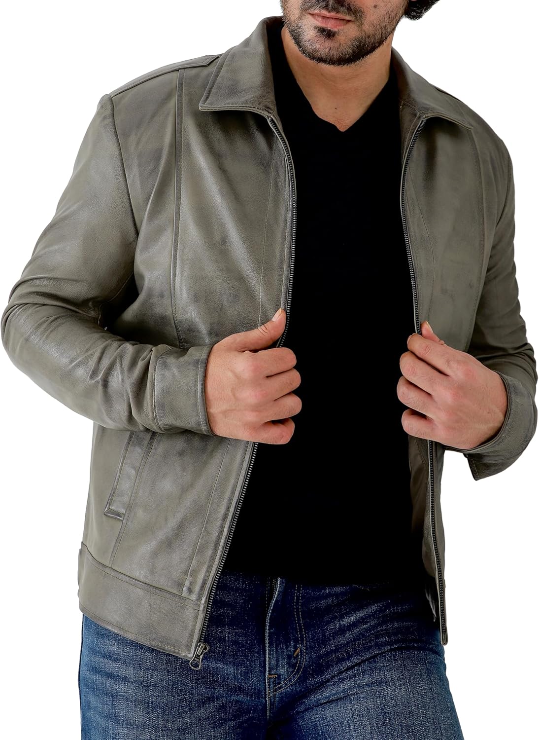 Classic Shirt Collar Leather Jacket Men - By Tressivo