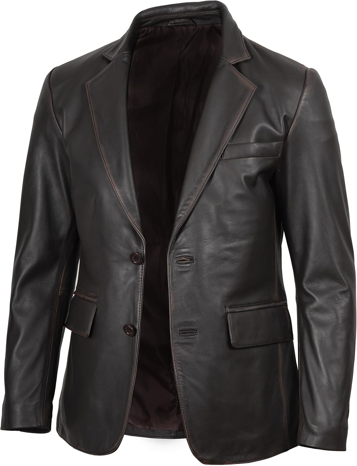 Leather Blazer for Men - Black & Brown Real Lambskin Casual Men's Leather Jacket Coats - By Tressivo