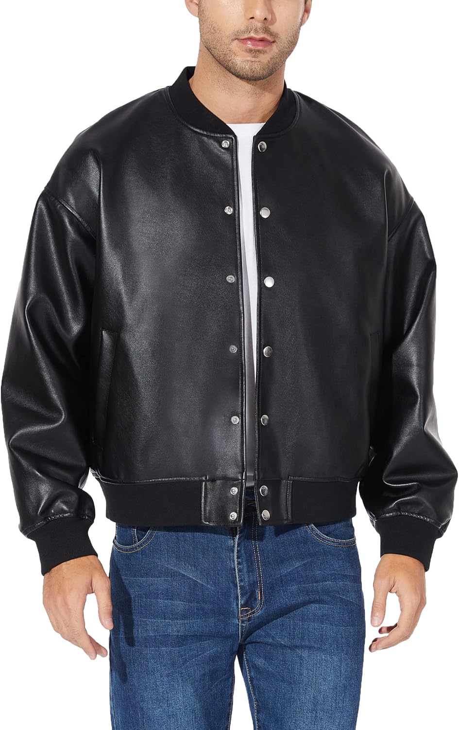 Leather Jacket for Men, Faux Bomber - By Tressivo