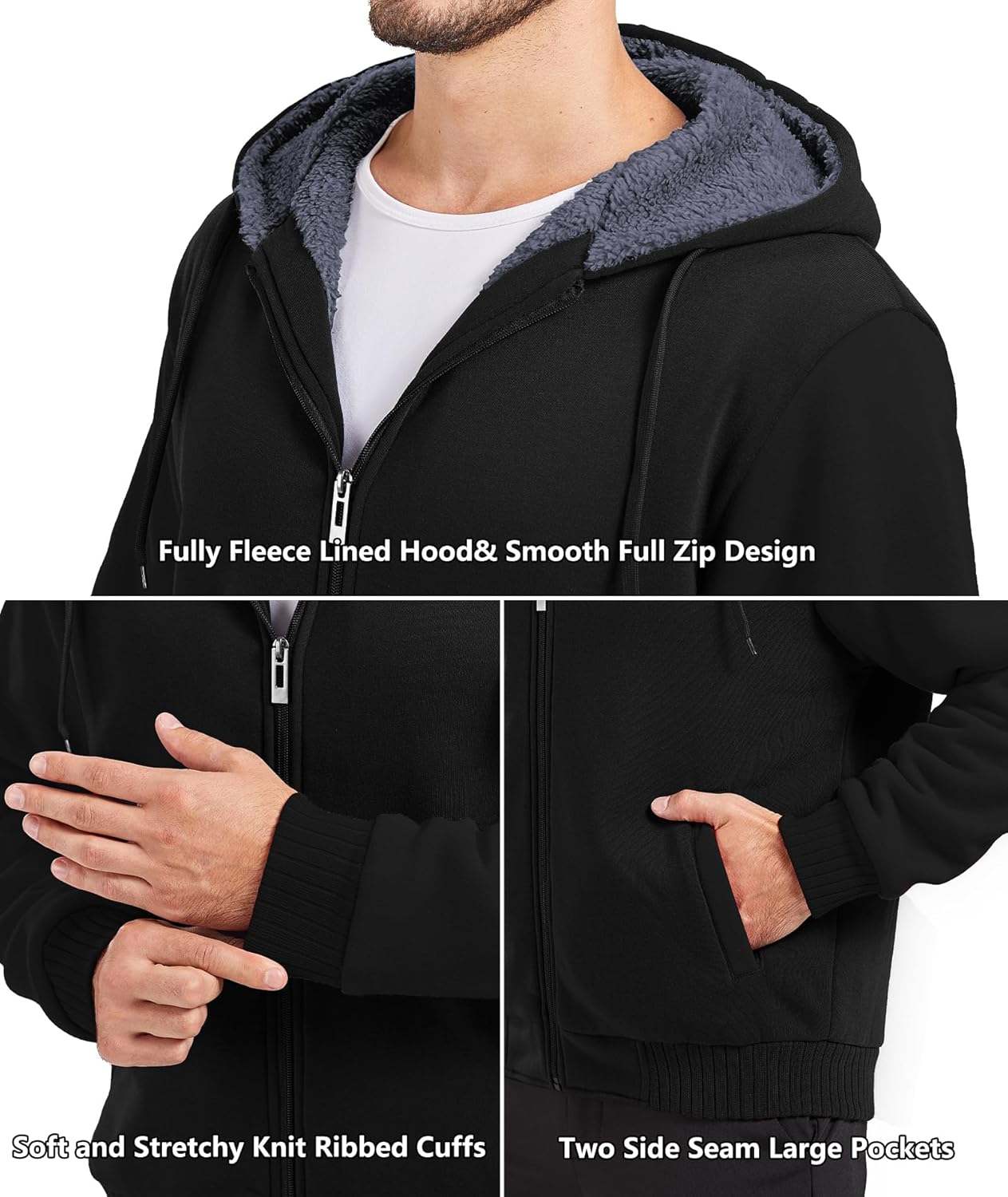 Men’s Fleece-Lined Zip Up Hoodie - By Tressivo