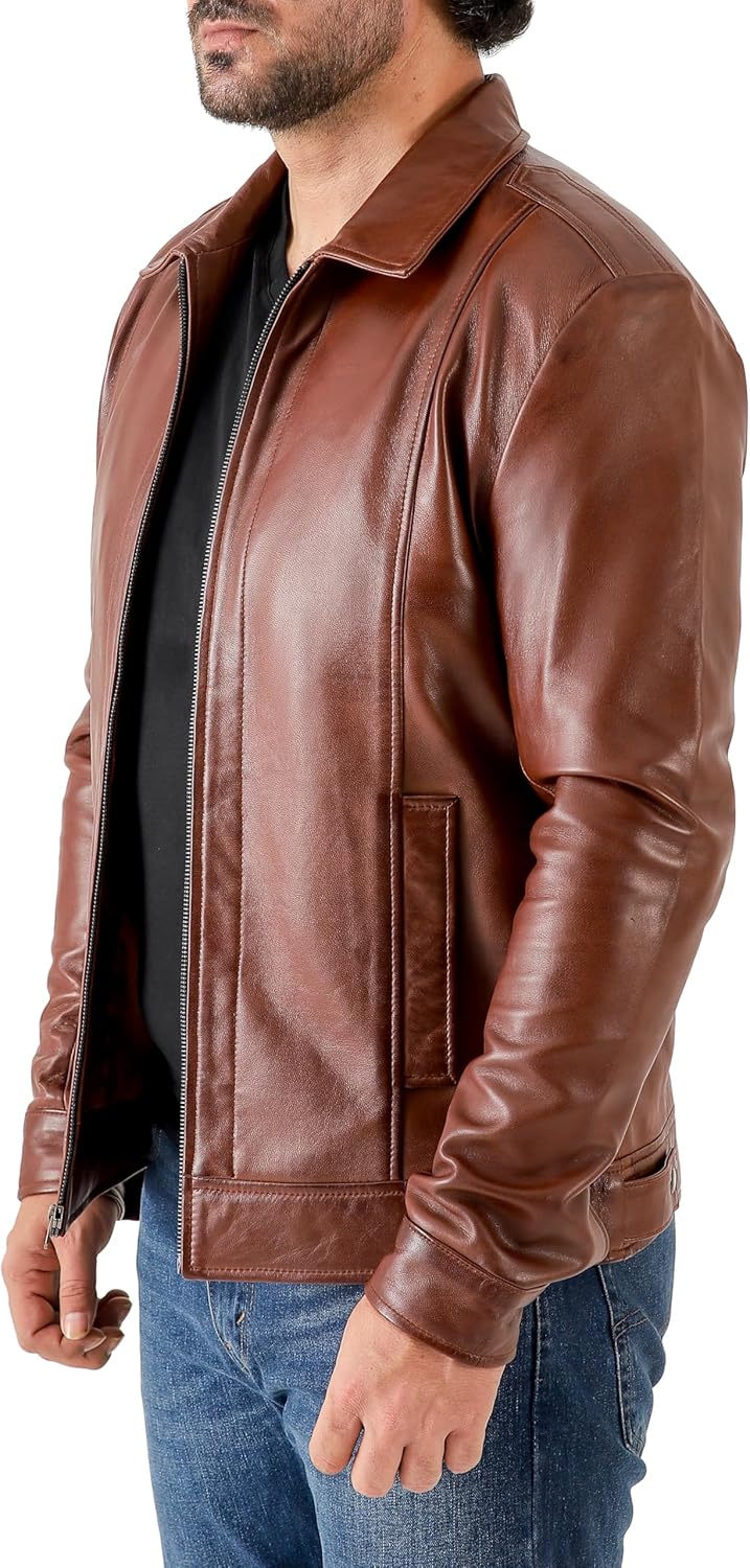 Classic Shirt Collar Leather Jacket Men - By Tressivo