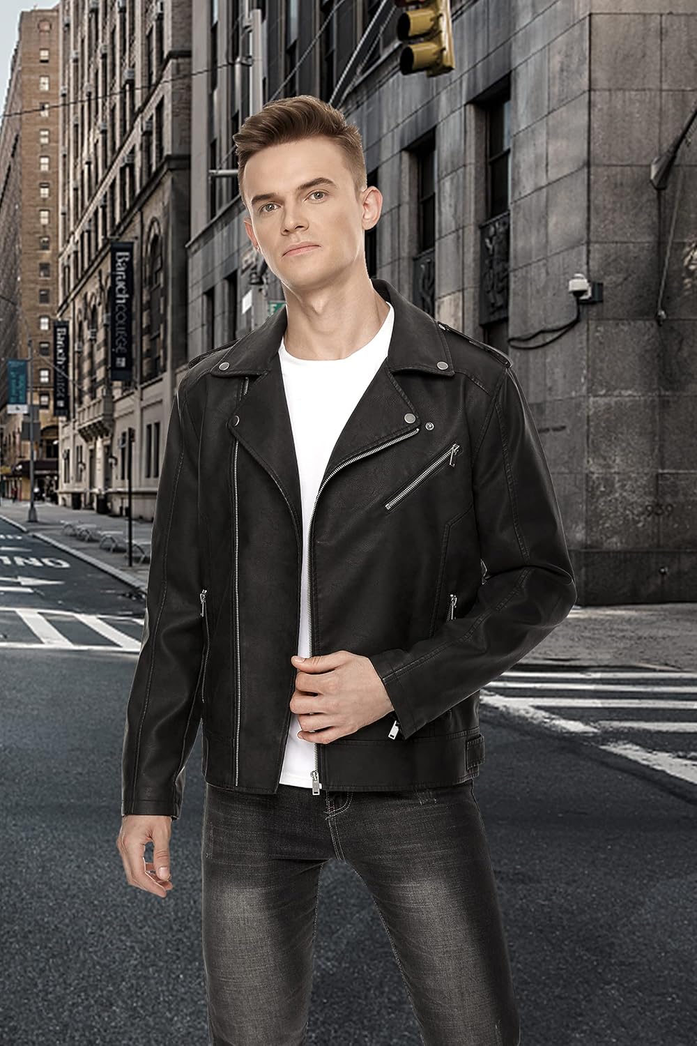 Leather Jacket for Men, Faux Bomber - By Tressivo