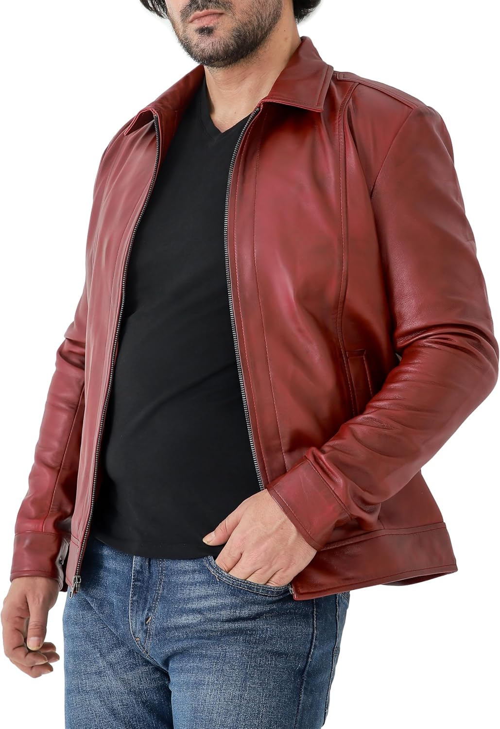 Classic Shirt Collar Leather Jacket Men - By Tressivo