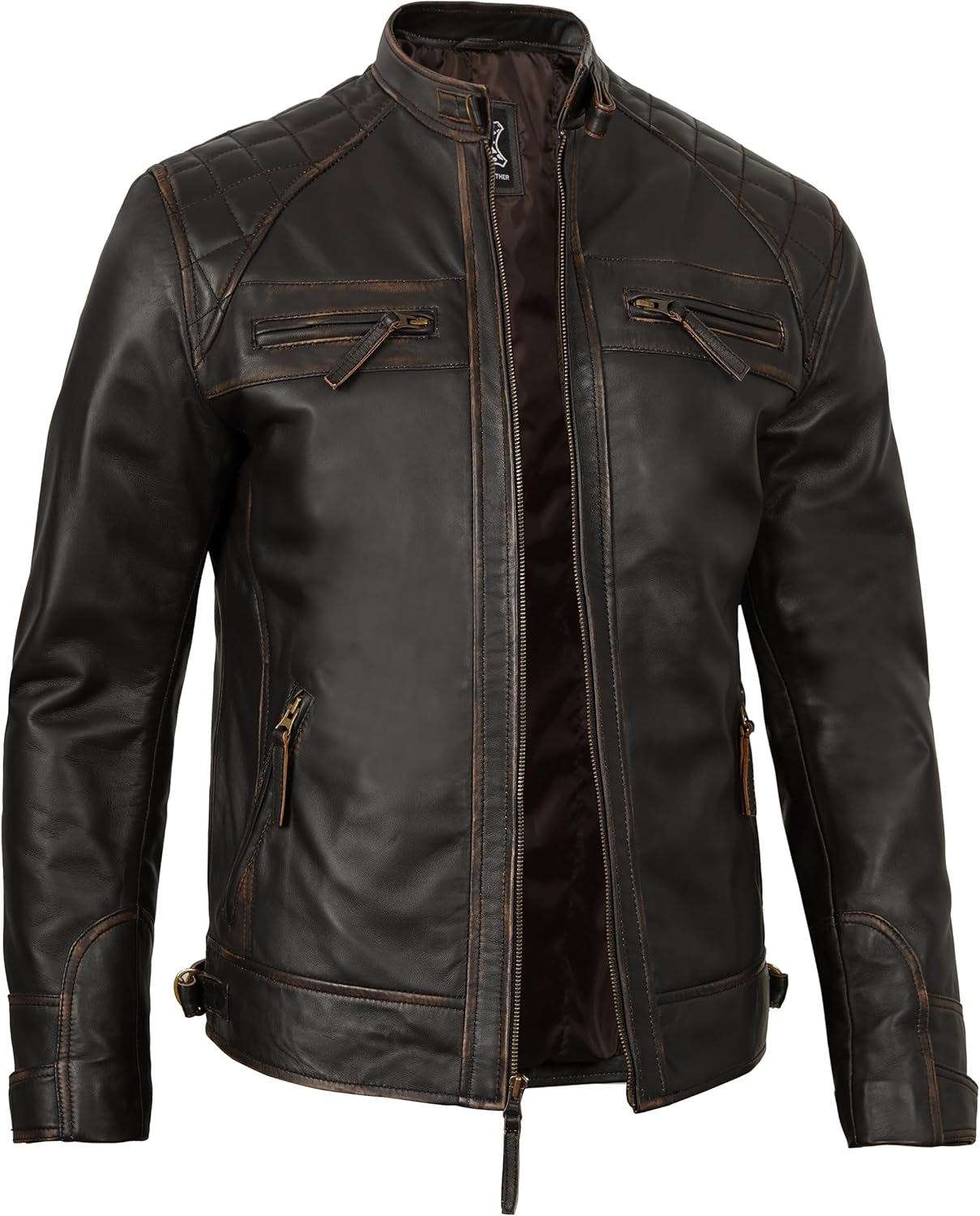 Decrum Leather Jacket Men - Cafe Racer Style - By Tressivo