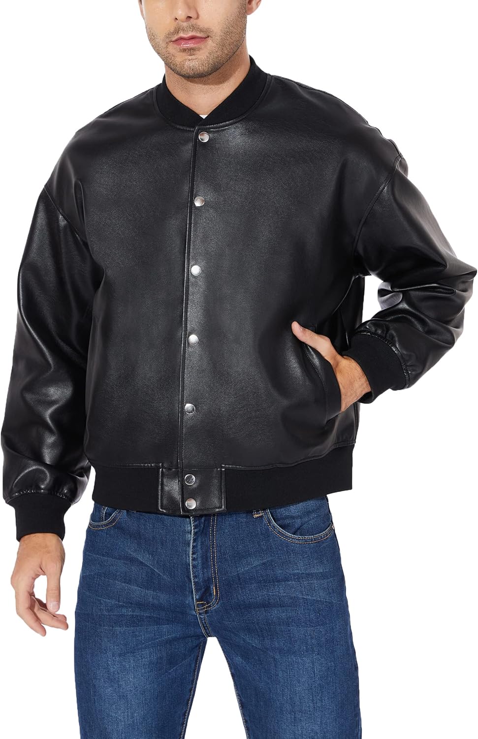 Leather Jacket for Men, Faux Bomber - By Tressivo