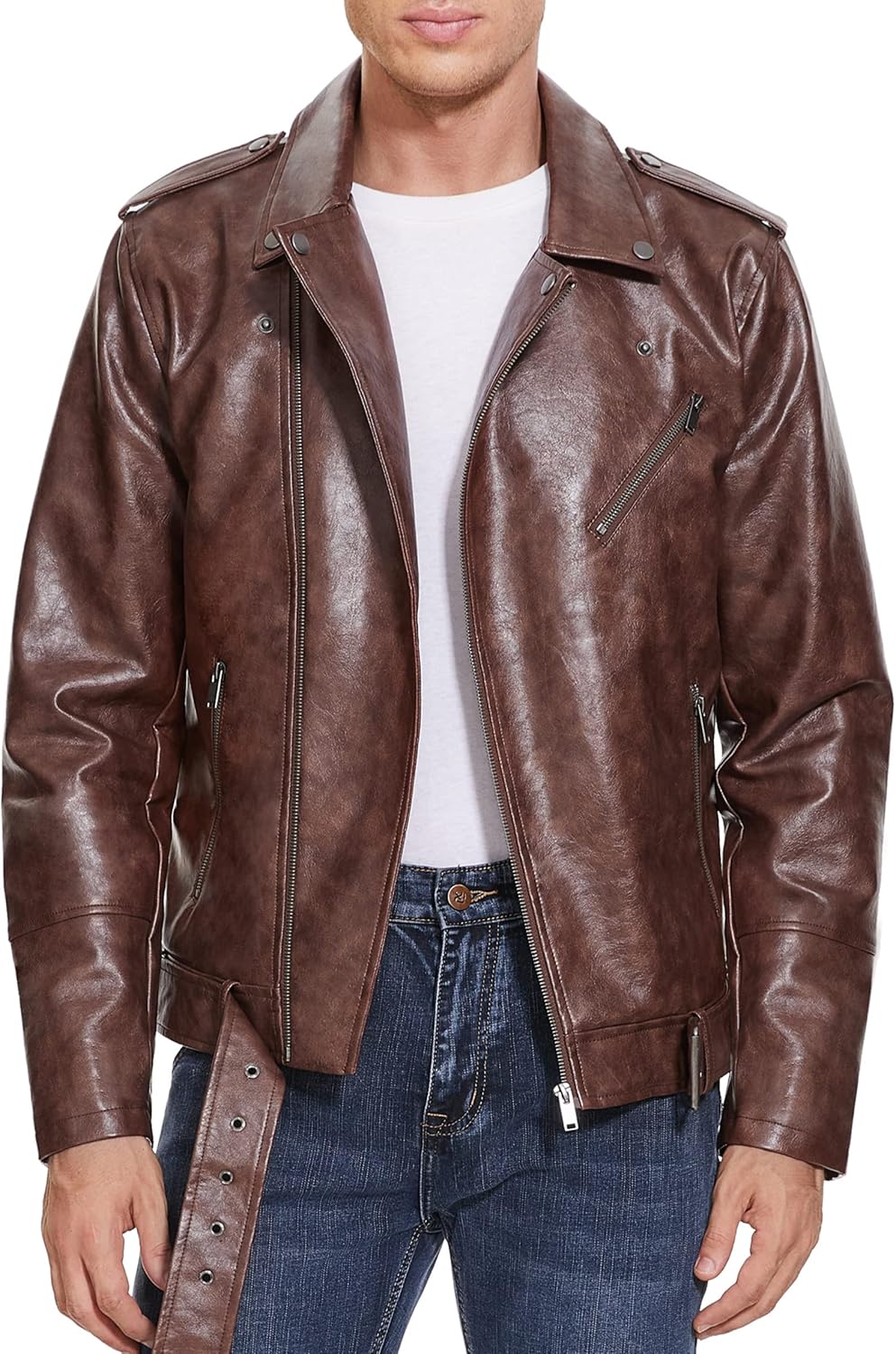Leather Jacket for Men, Faux Bomber - By Tressivo